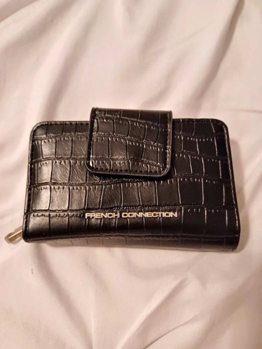 French Connection Emmy Croco Fold Zipper Wallet Black